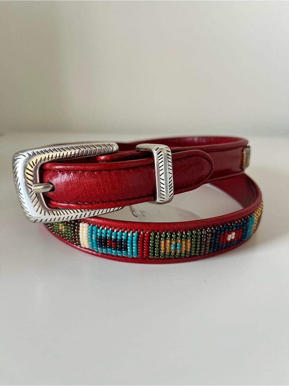Brighton Red Beaded Leather Women's Belt